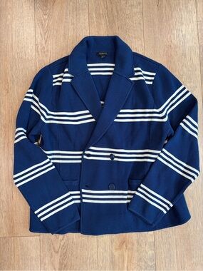 Talbots Navy White Striped Knit Blazer Cardigan Sweater XL Coastal